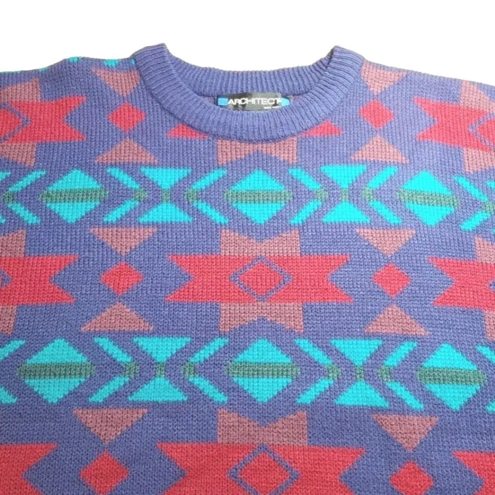 Vtg 80s Architect Sweater Aztec Southwest Ski Holiday Eclectic Grandpa Men XL
